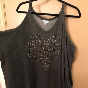 Bling/Gem Heart Cold Shoulder Top 6x